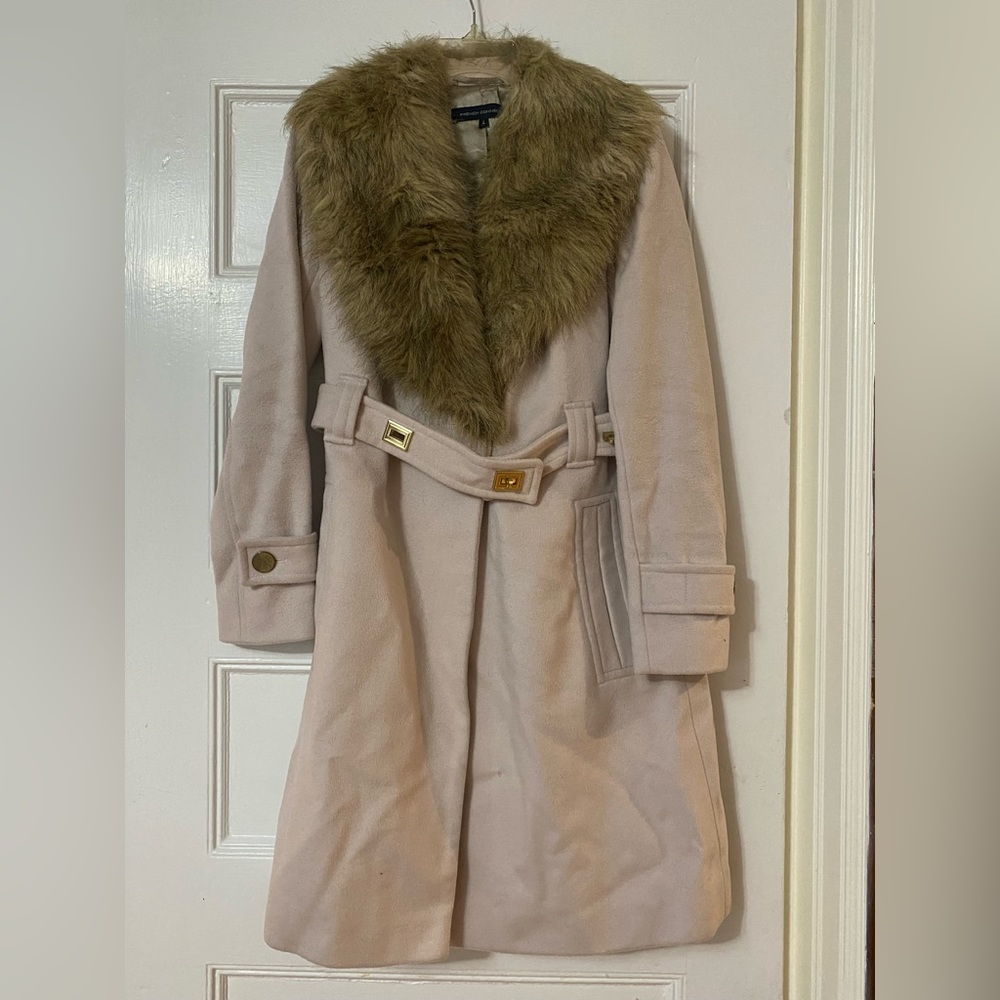French Connection Wool Faux Fur Collar Coat Size 4